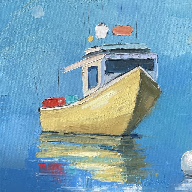 Bethany Harper Williams | Yellow Lobster Boat | Oil on Canvas | 12" X 12" | Sold