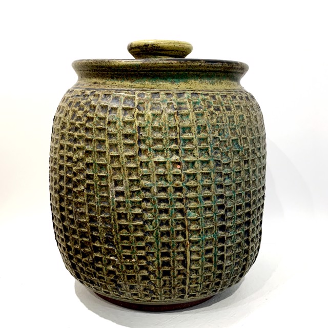 Richard Winslow | Textured Pot with Lid in Green | Ceramic | 7.5" X 7" | Sold