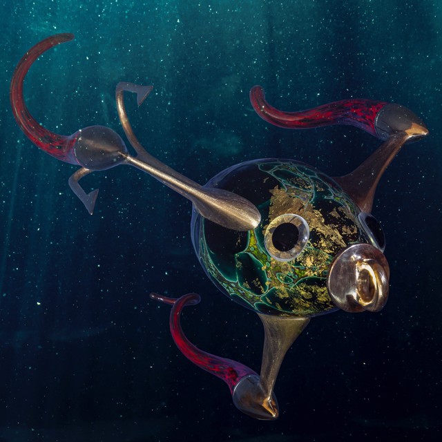 Richard Remsen | Nautilus Lure | Blown Glass, Fused Gold Leaf, Cast Bronze Attachments with Treble Hook | 17" X 21.5" | $10,000