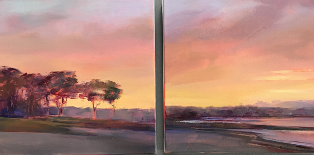 Holly Ready | Sunset Silhouettes - Diptych | Oil on Canvas | 14" X 28" | $2,800