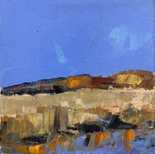 Janis H. Sanders | Rust & Reflections I | Oil on Canvas with Gold Leaf | 5" X 5" | $200