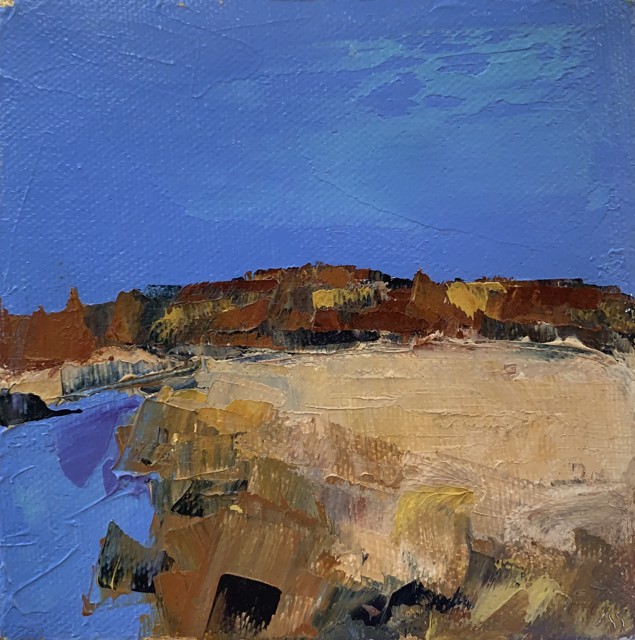 Janis H. Sanders | Rust & Reflections III | Oil on Canvas with Gold Leaf | 5" X 5" | $200