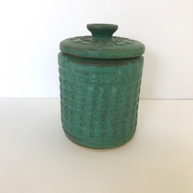 Richard Winslow | Green Cylinder Pot With Lid  | Ceramic | 7.5" X 5.5" | $105.00