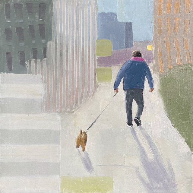 Bethany Harper Williams | City Dog Walk | Oil on Canvas | 14" X 14" | $850