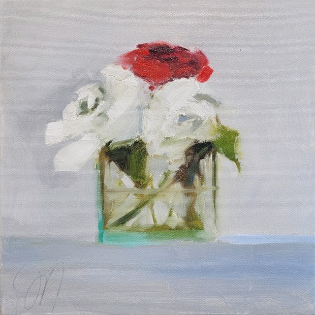 Jill Matthews | Red Centered | Oil on Canvas | 12" X 12" | $625