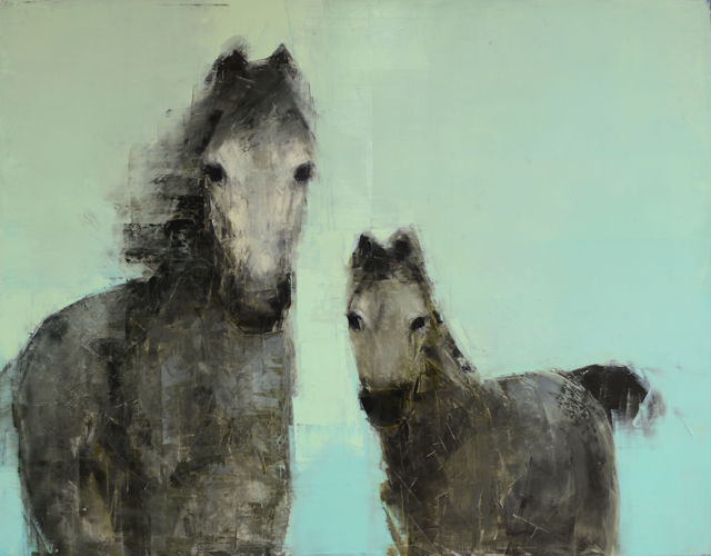 Rebecca Kinkead | Mare and Foal | Oil and Wax on Linen | 42" X 54" | Sold
