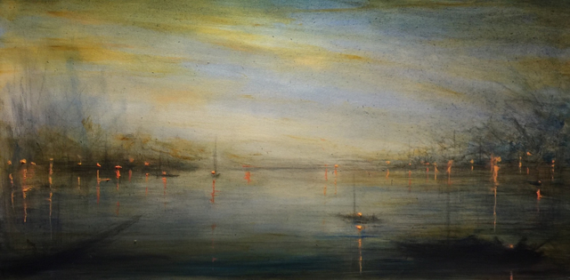 John LeCours | Twilight Harbor, Homeward Bound  | Oil on Canvas | 20" X 40" | $3,200