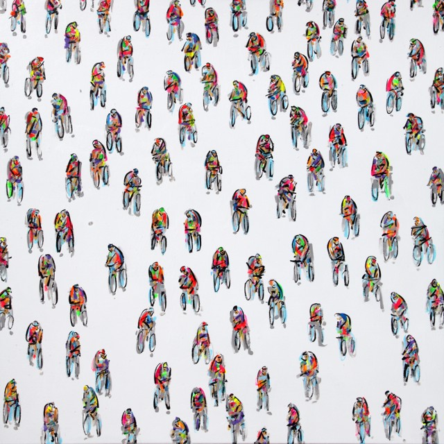 Heather Blanton | Neon Cyclists Forward | Acrylic on Canvas | 36" X 36" | $4,250