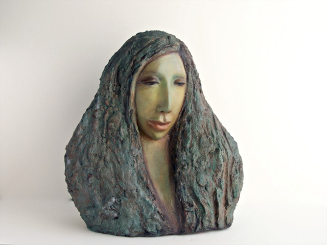 Elizabeth Ostrander | Portrait of a Mermaid | Terra Cotta and Acrylic | 15.5" X 15" | $3,500