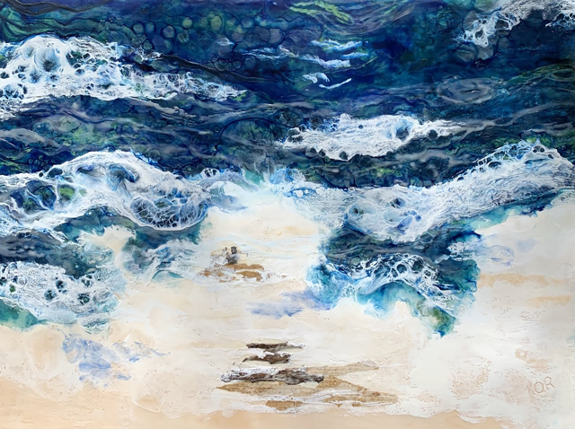 Kathy Ostrander Roberts | Memories on the Maine Coast | Encaustic and Mixed Media on Birch Panel | 36" X 48" | Sold