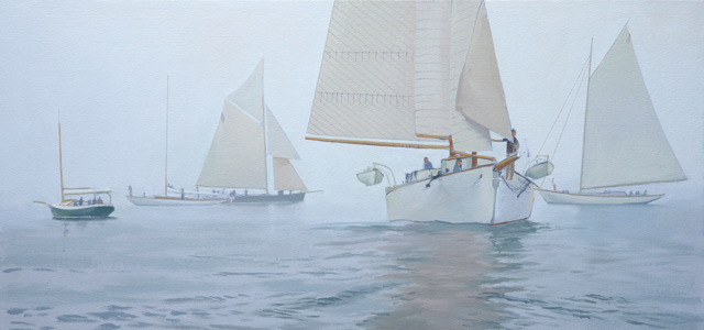 William B. Hoyt | Foggy at the Start | Oil on Linen Mounted on Panel | 16" X 34" | Sold