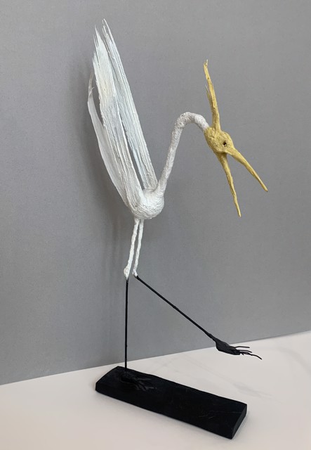 James Rivington Pyne | White Bird with Yellow Head, Crane | Mixed Media and Composite on Stone Base | 25" X 13" | Sold