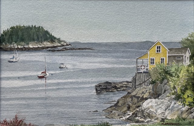 Karen McManus | Yellow House at Five Islands | Watercolor | 8" X 12" | $600