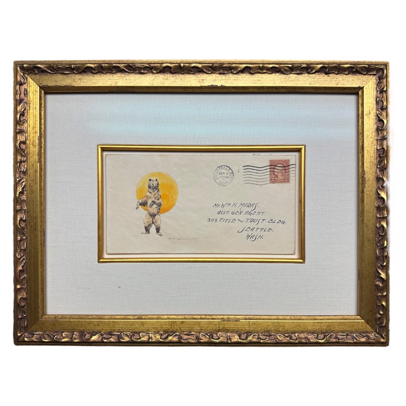Illustrated envelope in an ornate gold frame